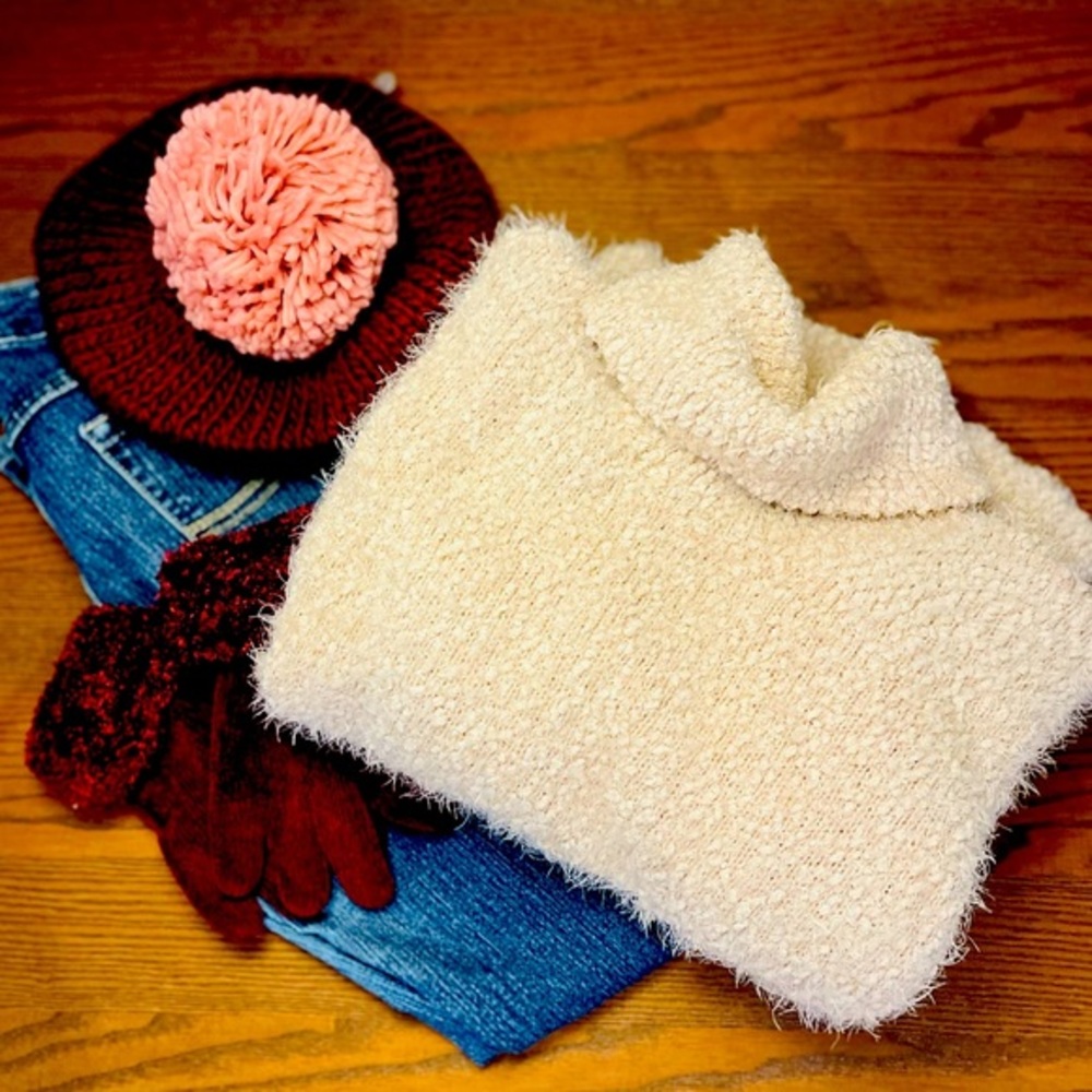 Falls Creek Fuzzy Pale Pink Blush Cowl Neck Sweater XL